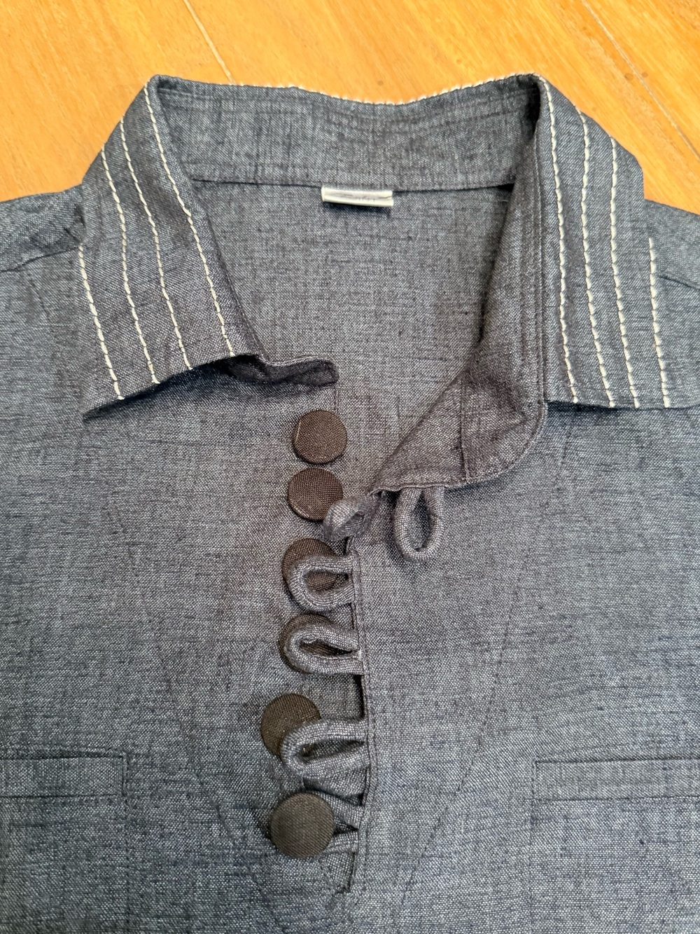 Women's Navy Denim Style Shirt Dress side slits adjustable sleeves Sz Large - Picture 16 of 16